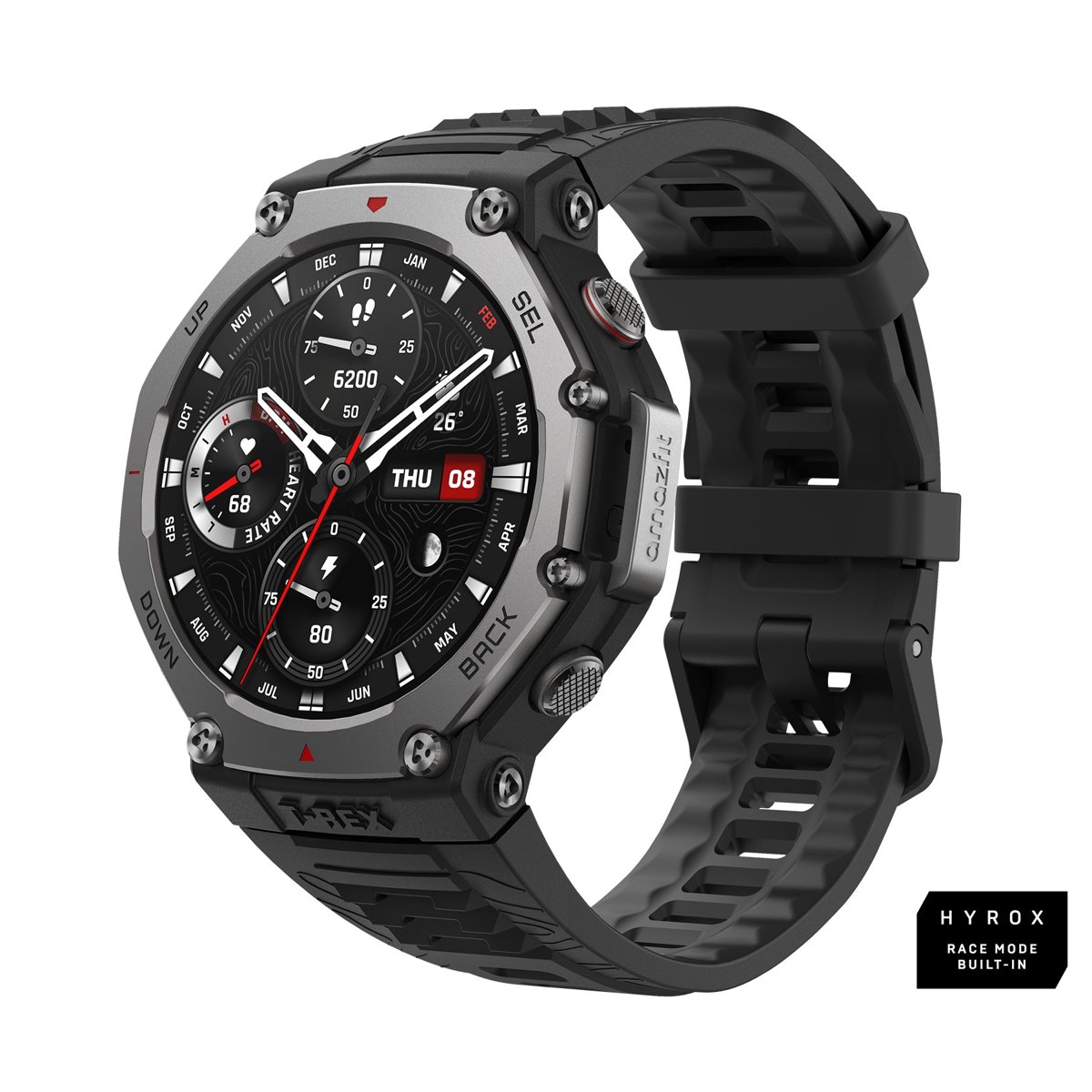 Reloj de montaña Amazfit T-Rex 3 negro con bisel de acero y correa de silicona